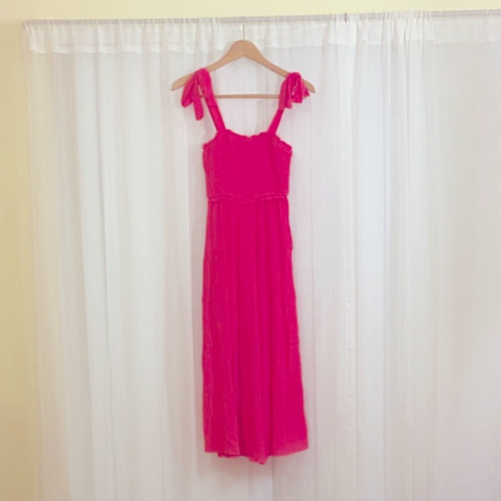 Altar'd State Vibrant Fuchsia Maxi Dress with Tie Shoulder Straps